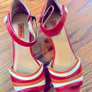 Miz Mooz, Cherry Red, Women's Platform Sandal, Size 6 1/2. The heel is 3 inches.